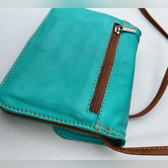 L'ARTIGIANO SORRENTINO Leather Crossbody Purse teal aqua tan bag Italy made - Picture 5 of 12